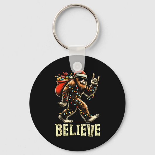 Porte-clés Believe Bigfoot Sasquatch Santa Reindeer Christmas (Recto)