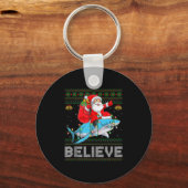 Porte-clés Believe Xmas Funny Santa Riding Shark Ugly Christm (Recto)
