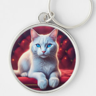 Porte-clés Belle Albino Bleu Oyé Chat Sur Canapé Rouge Exotiq