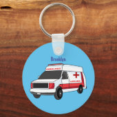 Porte-clés Belle ambulance rouge caricature van (Recto)