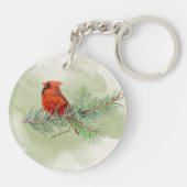 Porte-clés Belle aquarelle rustique cardinale rouge (Dos)