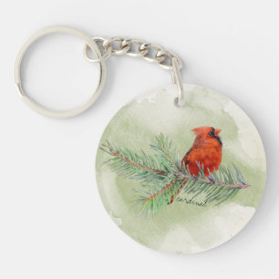 Porte-clés Belle aquarelle rustique cardinale rouge
