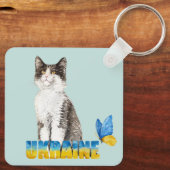 Porte-clés Belle aquarelle Ukraine Chat et Papillon (Verso)