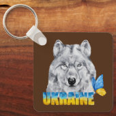 Porte-clés Belle aquarelle Ukraine Loup et Papillon (Recto)