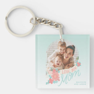 Porte-clés Belle arche photo florale pour maman