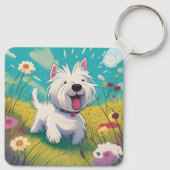 Porte-clés Belle bande dessinée Westie courant à travers les  (Dos)