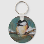 Porte-clés Belle Chickadee Chanson d'hiver Peinture d'oiseaux (Recto)