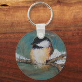 Porte-clés Belle Chickadee Chanson d'hiver Peinture d'oiseaux (Recto)