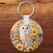 Porte-clés Belle Chouette Et Fleurs De Soleil (Recto)