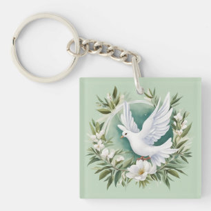 Porte-clés Belle colombe blanche