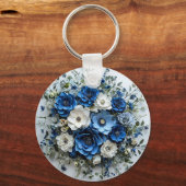 Porte-clés Belle composition florale bleue et blanche (Recto)