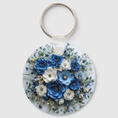 Porte-clés Belle composition florale bleue et blanche (Verso)