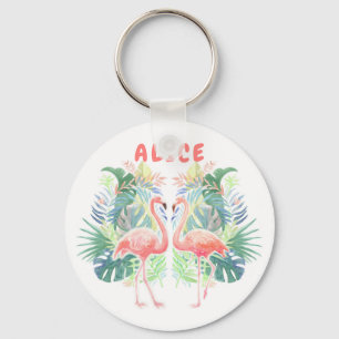 Porte-clés Belle Conte Fée Pour Deux Flamants roses Fleur Tro