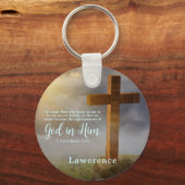 Porte-clés Belle Croix en bois Verse Bible Personnalisée (Recto)