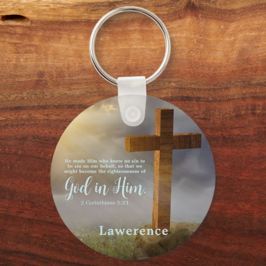 Porte-clés Belle Croix en bois Verse Bible Personnalisée (Recto)