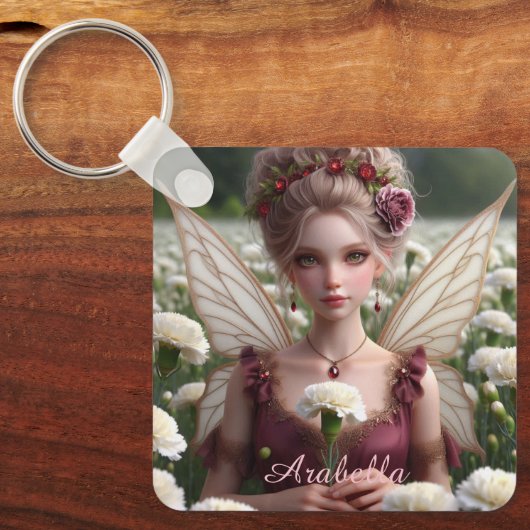Porte-clés Belle fée de janvier en oeillets (Recto)