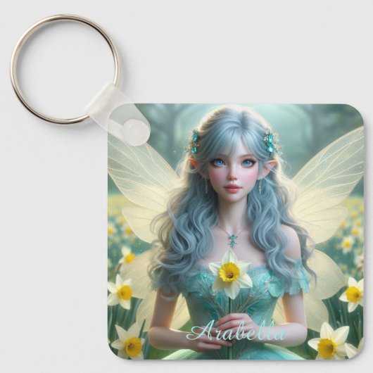 Porte-clés Belle fée de mars dans les jonquilles (Recto)