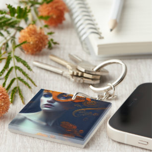 Porte-clés Belle femme en Orange AI Généré Art