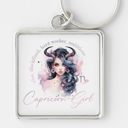 Porte-clés Belle Fille Capricorne Avec Traits (Devant)