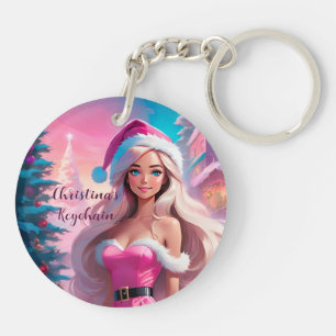 Porte-clés Belle fille de Noël rose 01