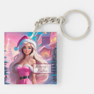 Porte-clés Belle fille de Noël rose 01