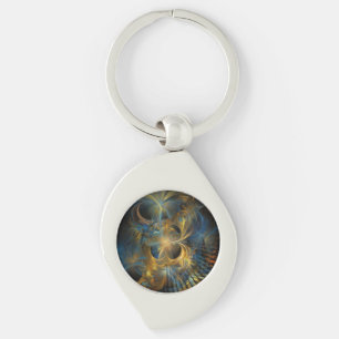 Porte-clés Belle fractale bleue et dorée