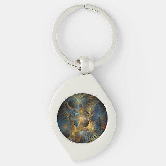 Porte-clés Belle fractale bleue et dorée (Devant)