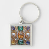 Porte-clés Belle Gemme Précieuse Diamants Perles Or (Devant)