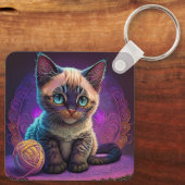 Porte-clés Belle Jeune Kitty Avec Balle En Fil (Verso)