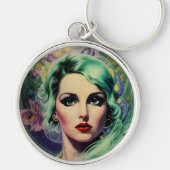 Porte-clés Belle Lavande & Green Retro Style Space Woman (Devant)