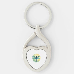 Porte-clés Belle libellule verte Art aquarelle Insecte Lo