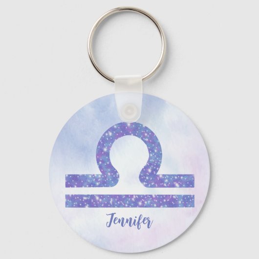 Porte-clés Belle Libra Astrologie Signe Personnalisé Violet (Recto)
