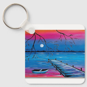 Porte-clés Belle Lune Lac Porte - clé - Calme Vue Nocturne