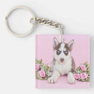Porte-clés Belle marionnette Husky aux roses roses roses