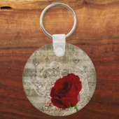 Porte-clés Belle rose rouge notes piano tourbillonné (Recto)