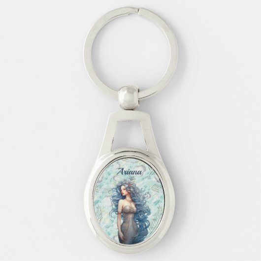 Porte-clés Belle Sirène aux Cheveux Bleus (Devant)