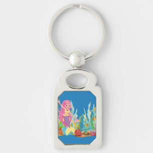 Porte-clés Belle sirène PINK HAIR jouant dans la mer