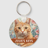 Porte-clés Belle Tabby Jaune Chat Personnalisé (Recto)