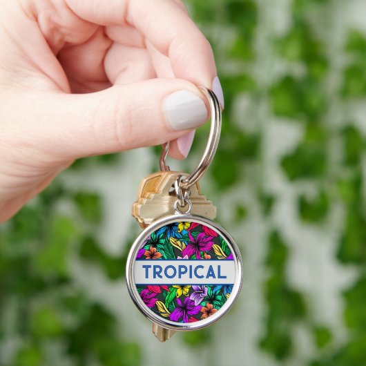 Porte-clés Belle Typographie florale Tropical Fun (main)