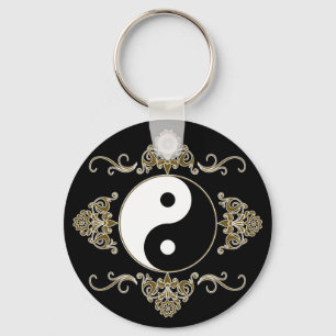Porte-clés Belle Yin Yang Design en noir et or