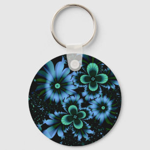 Porte-clés Belles Fleurs Bleues Art Fractal fin