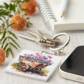 Porte-clés Belles fleurs d'aster dans une brouette (Devant Droit)