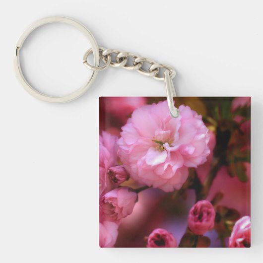 Porte-clés Belles fleurs de cerisiers rose printemps (Devant)