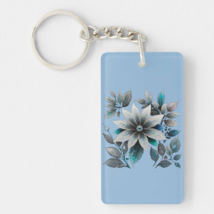 Porte-clés belles fleurs de glace et feuilles