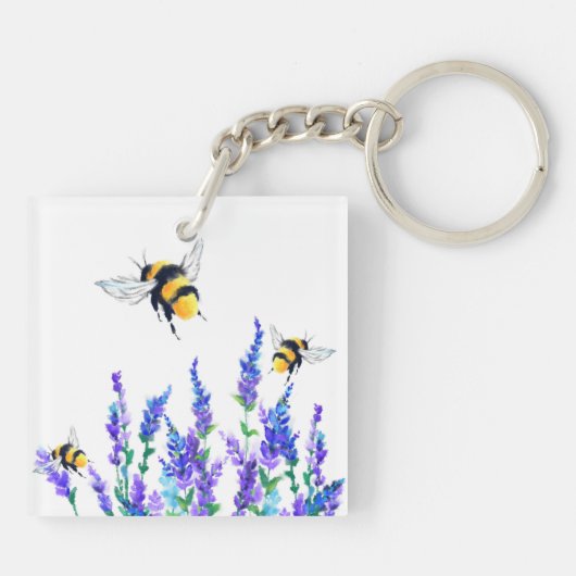 Porte-clés Belles fleurs de printemps et les abeilles volent  (Dos)