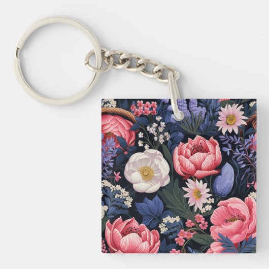 Porte-clés Belles fleurs, motif coloré, (Devant)