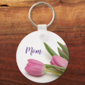 Porte-clés Belles tulipes roses avec texte (Recto)