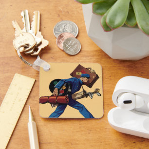 Porte-clés Bellhop vintage en Uniform, Suitcase et Golf Club