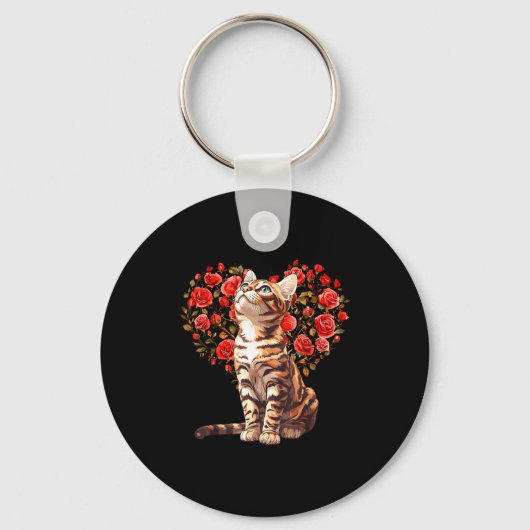 Porte-clés Bengal Cat Valentines Day Floral Heart Design For  (Recto)