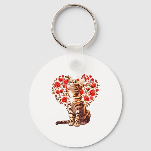 Porte-clés Bengal Cat Valentines Day Floral Heart Design For  (Recto)